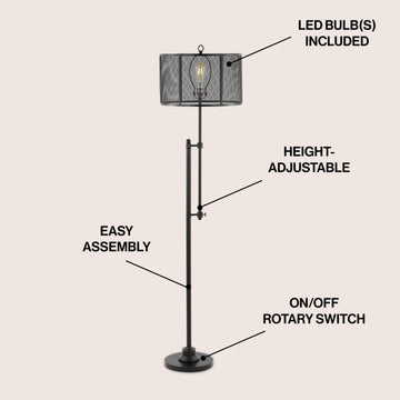 Noah 64.5" Modern Industrial Iron Height-Adjustable LED Floor Lamp - JONATHAN Y